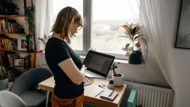 A woman working from home